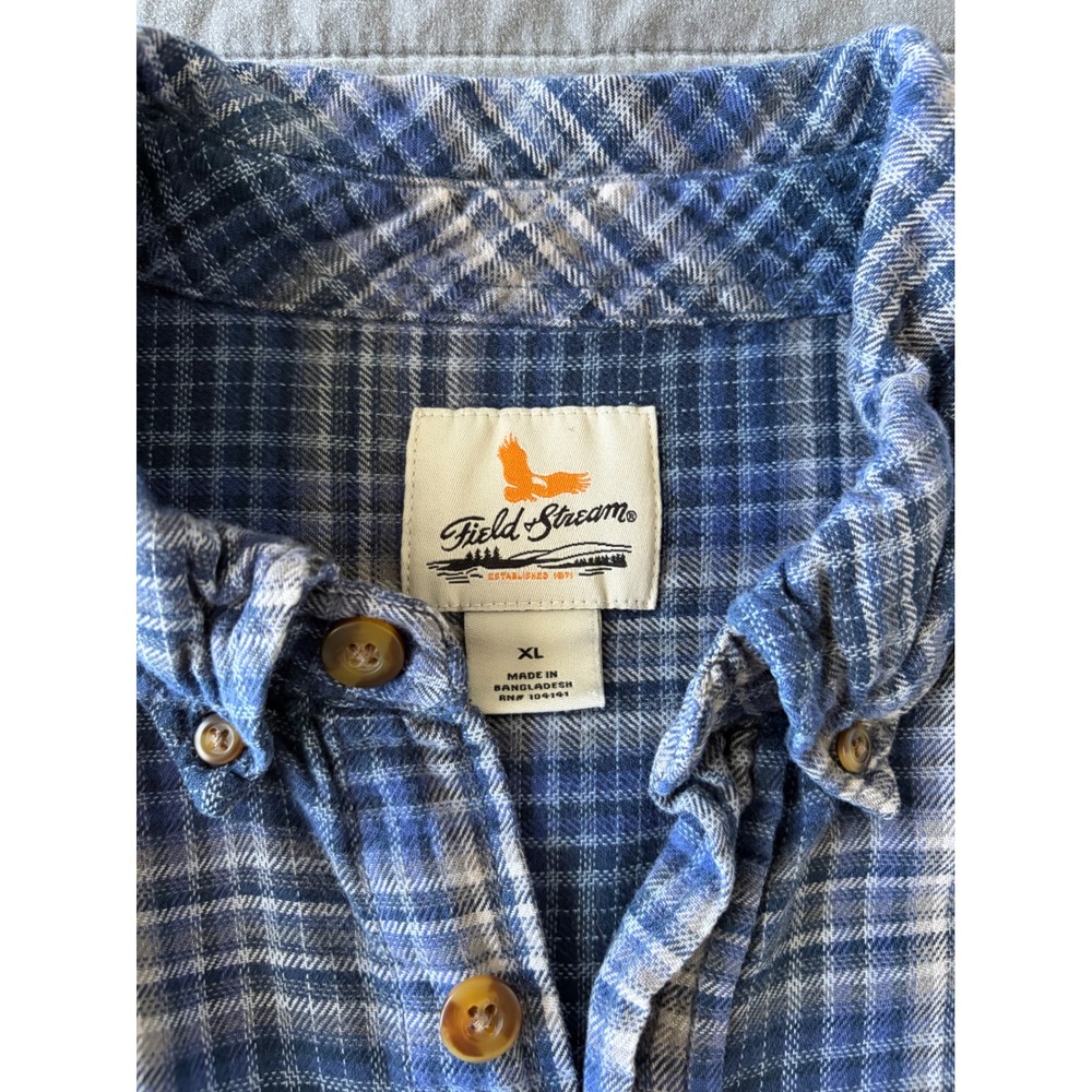 Field & Stream Mens XL Blue White Plaid Flannel Button Down Shirt 100% Cotton - Picture 3 of 7